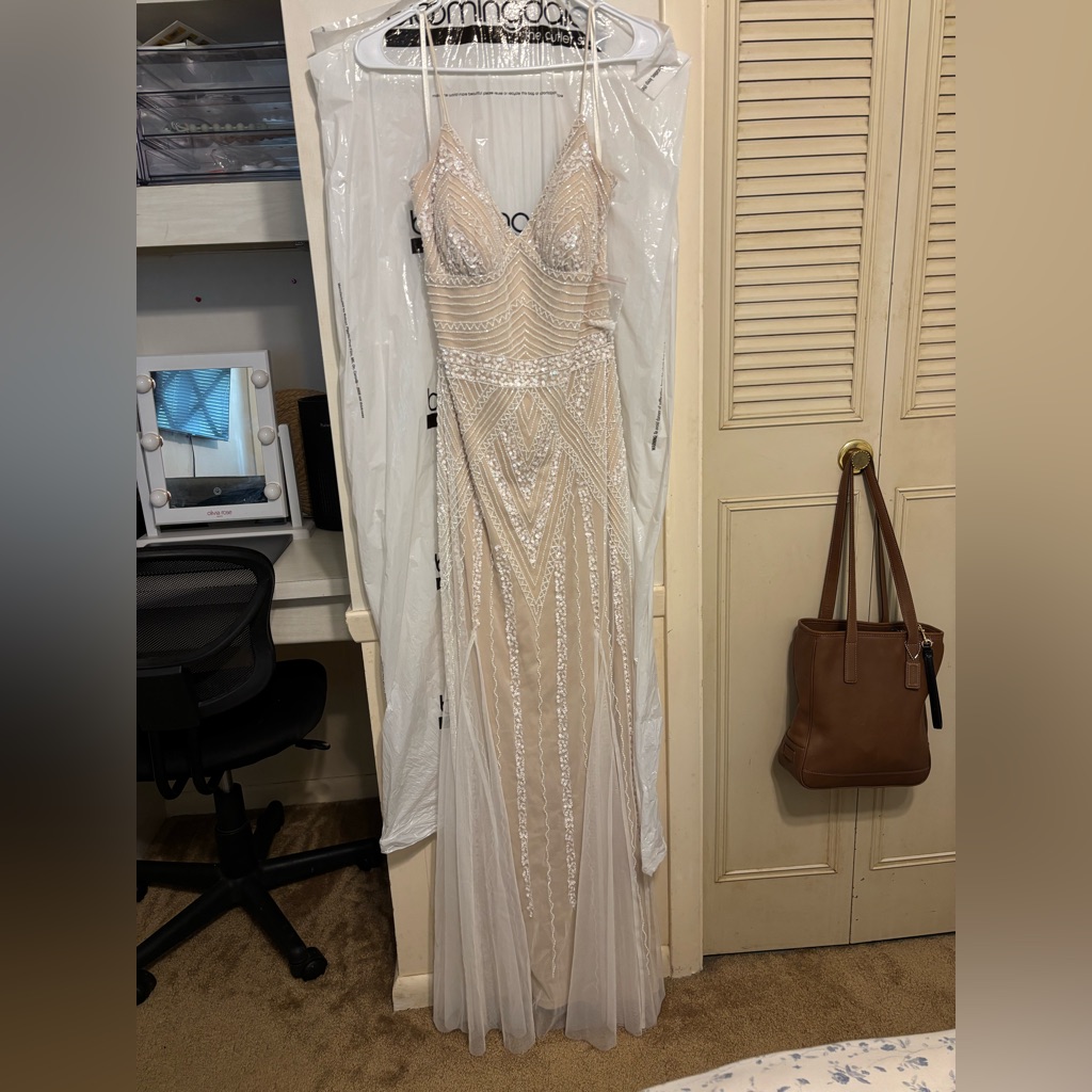 Ivory Sequin-Trim Evening Dress
